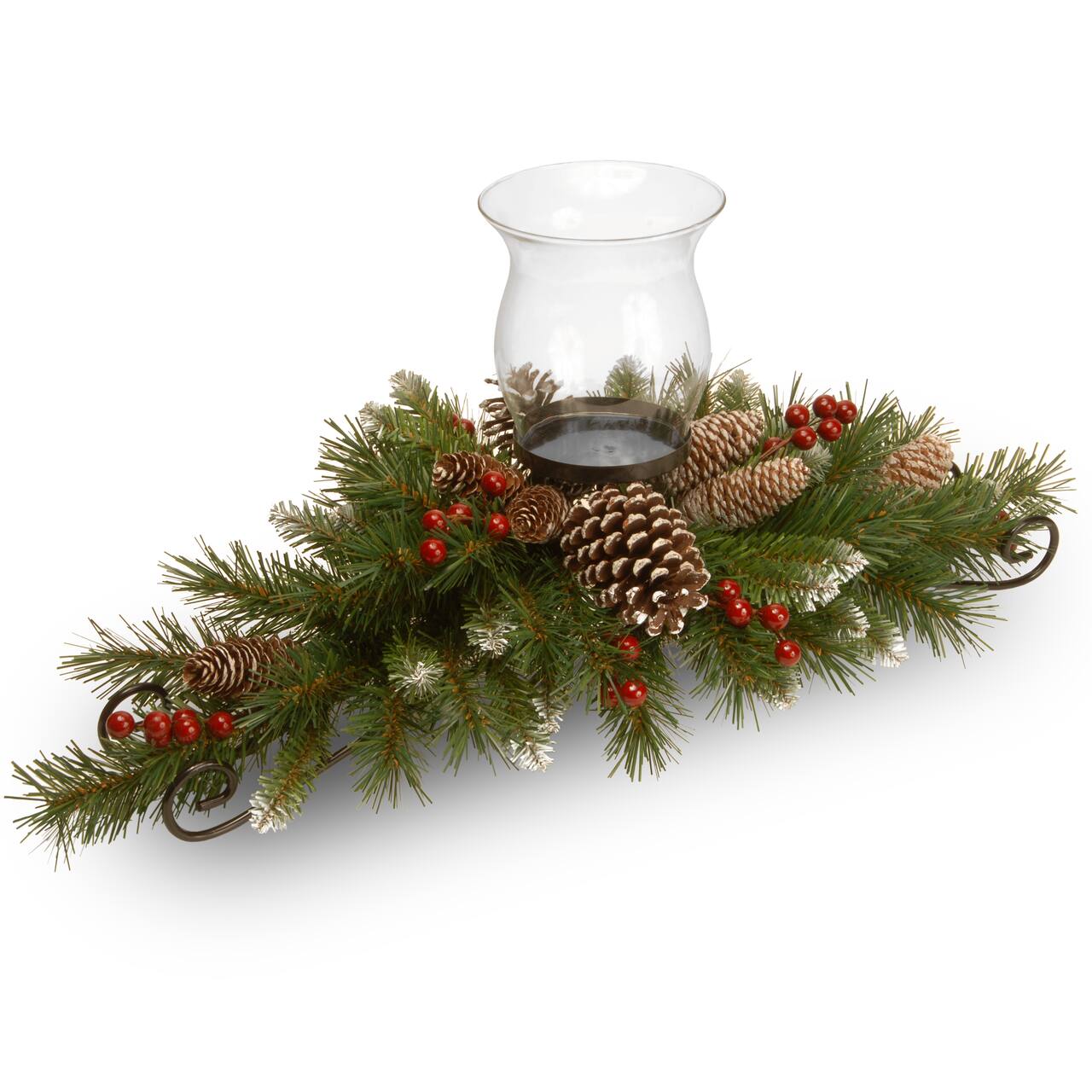Frosted Berry Candle Holder &#x26; Glass Hurricane Centerpiece